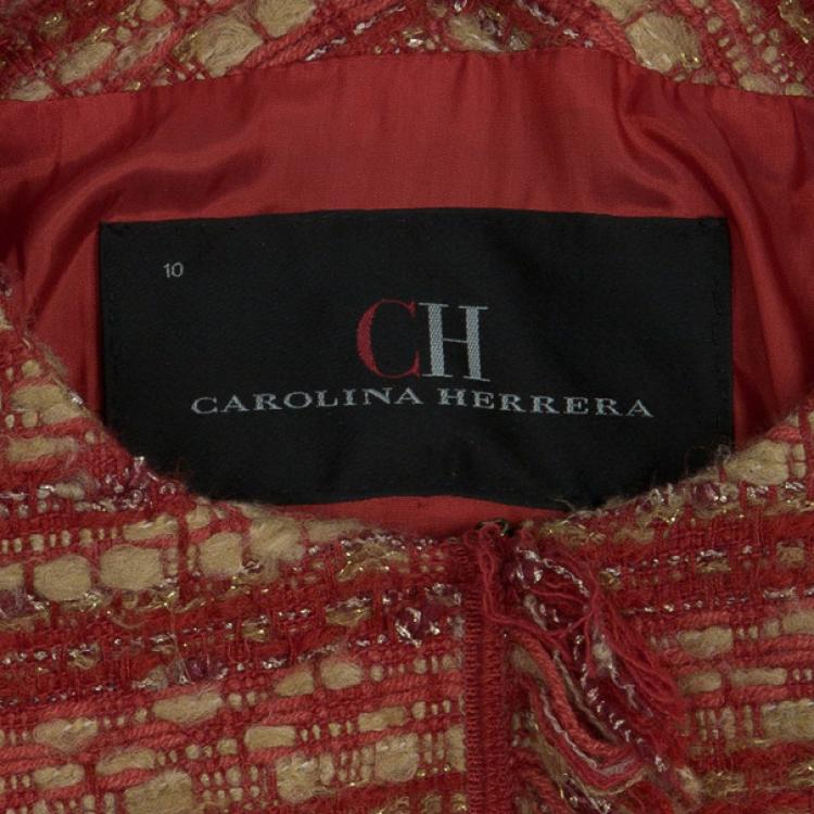Pre Owned CH Carolina Herrera Collarless Tweed Jacket L