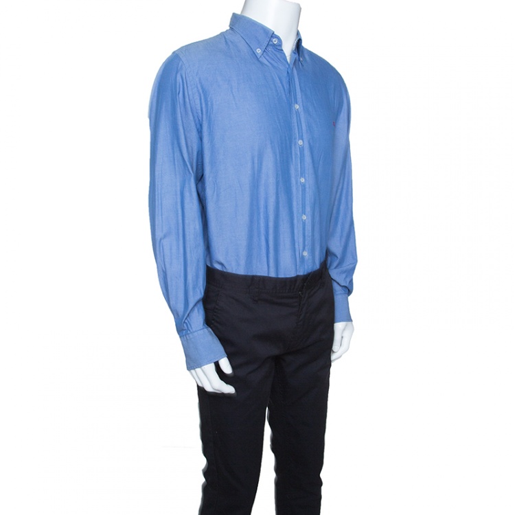 Pre Owned CH Carolina Herrera Indigo Chambray Long Sleeve Button Down Shirt XXL