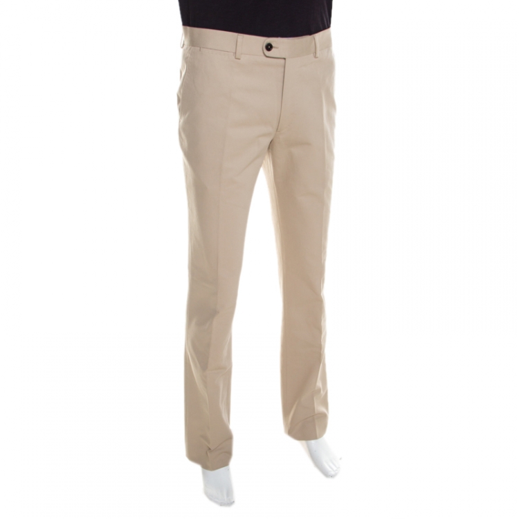 Pre Owned CH Carolina Herrera Beige Cotton Tailored Trousers L