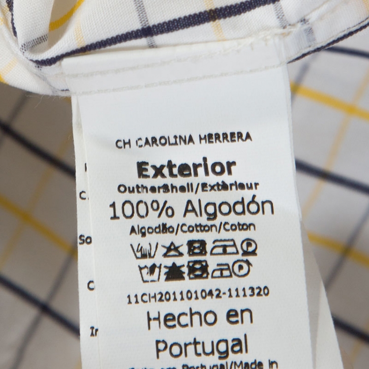 Pre Owned CH Carolina Herrera White Navy and Yellow Checked Cotton Shirt L