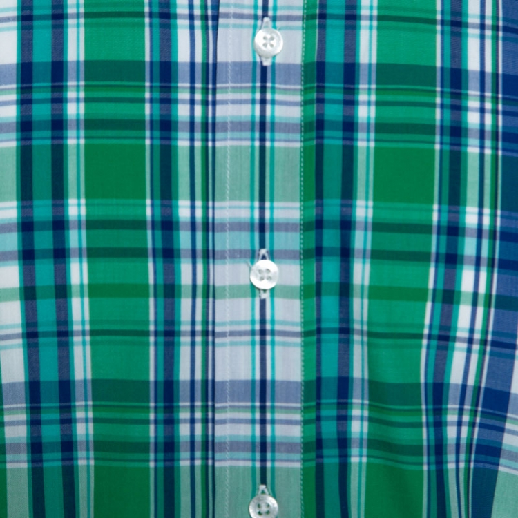 Pre Owned CH Carolina Herrera Green and Blue Cotton Madras Check Shirt L