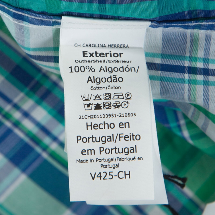 Pre Owned CH Carolina Herrera Green and Blue Cotton Madras Check Shirt L