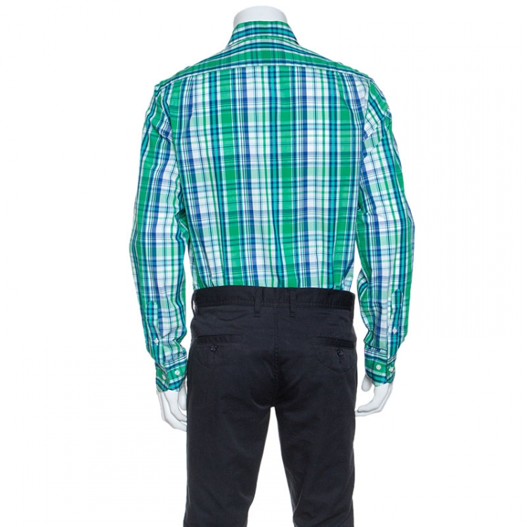 Pre Owned CH Carolina Herrera Green and Blue Cotton Madras Check Shirt L