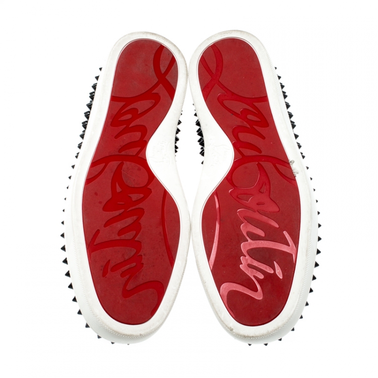 Pre Owned Christian Louboutin Black Leather Roller Boat Spiked Slip On Sneakers Size 41.5