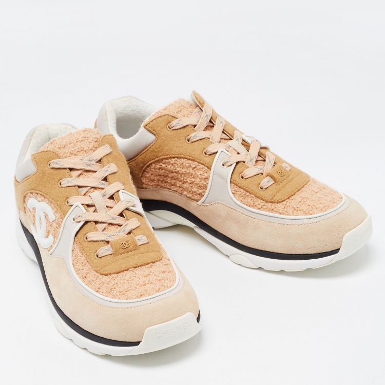 Pre Owned Chanel Multicolor Suede and Tweed CC Low To Sneakers Size 46