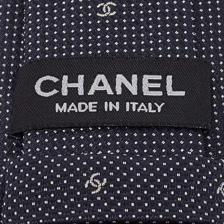 Pre Owned Chanel Navy Blue CC Silk Skinny Tie 