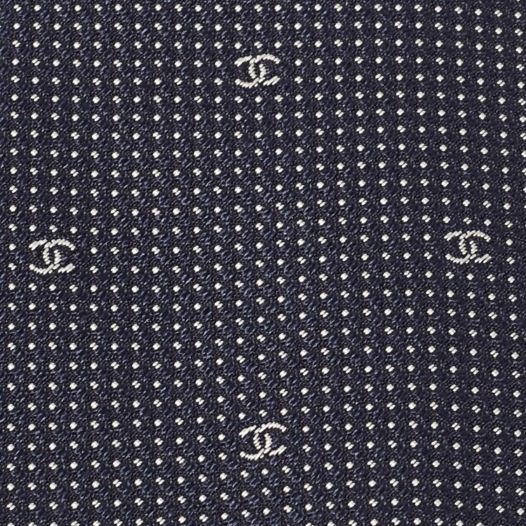 Pre Owned Chanel Navy Blue CC Silk Skinny Tie 