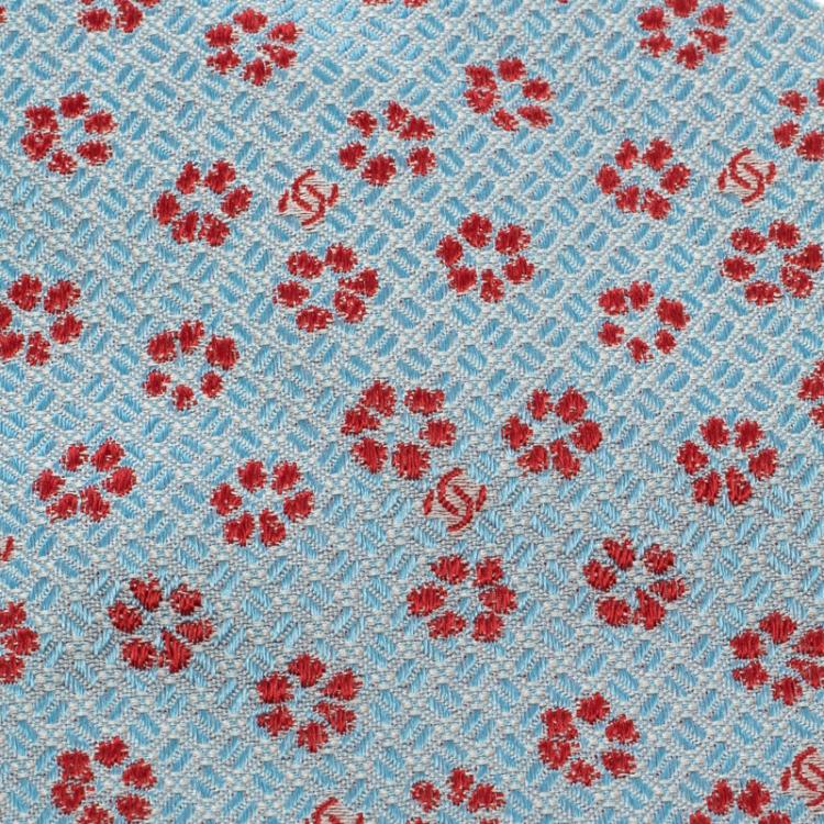 Pre Owned Chanel Light Blue Floral and Logo Woven Textured Silk Tie