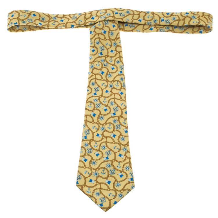 Pre Owned Chanel Yellow Anchor & Chain Printed Silk Tie