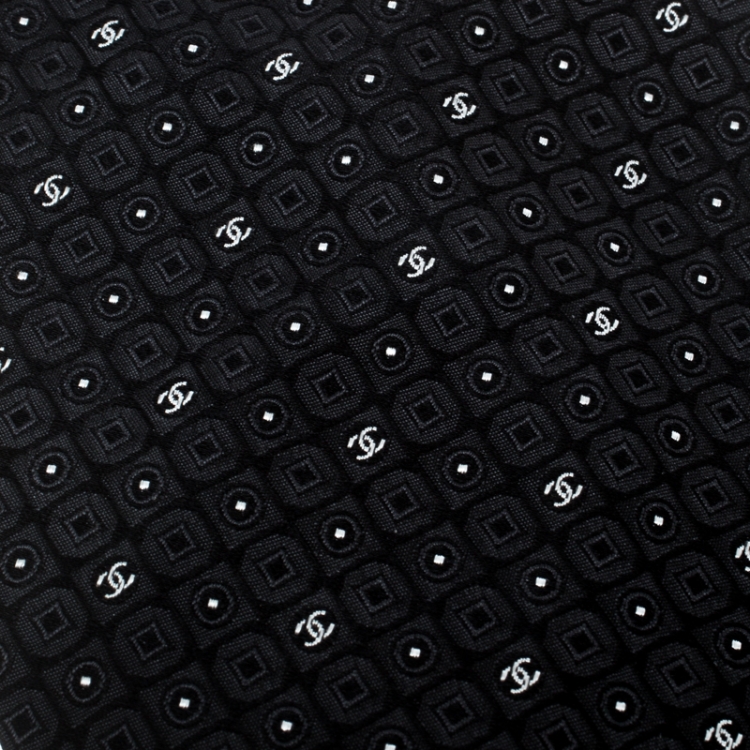 Pre Owned Chanel Black Logo Silk Jacquard Adjustable Short Traditional Tie