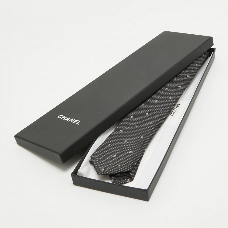 Pre Owned Chanel Black CC Print Silk Skinny Tie