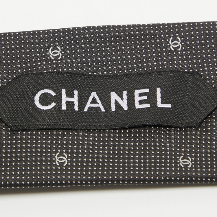 Pre Owned Chanel Black CC Print Silk Skinny Tie