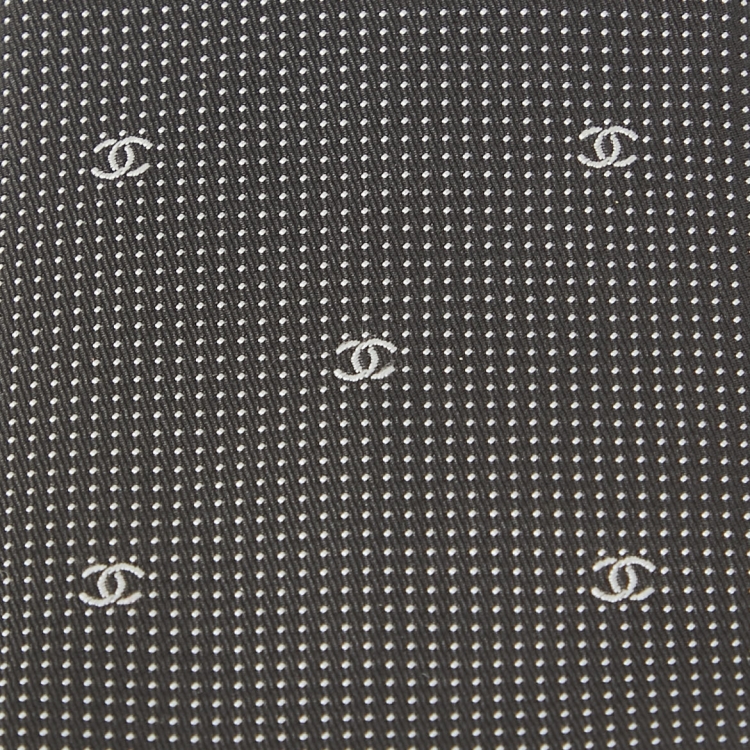 Pre Owned Chanel Black CC Print Silk Skinny Tie