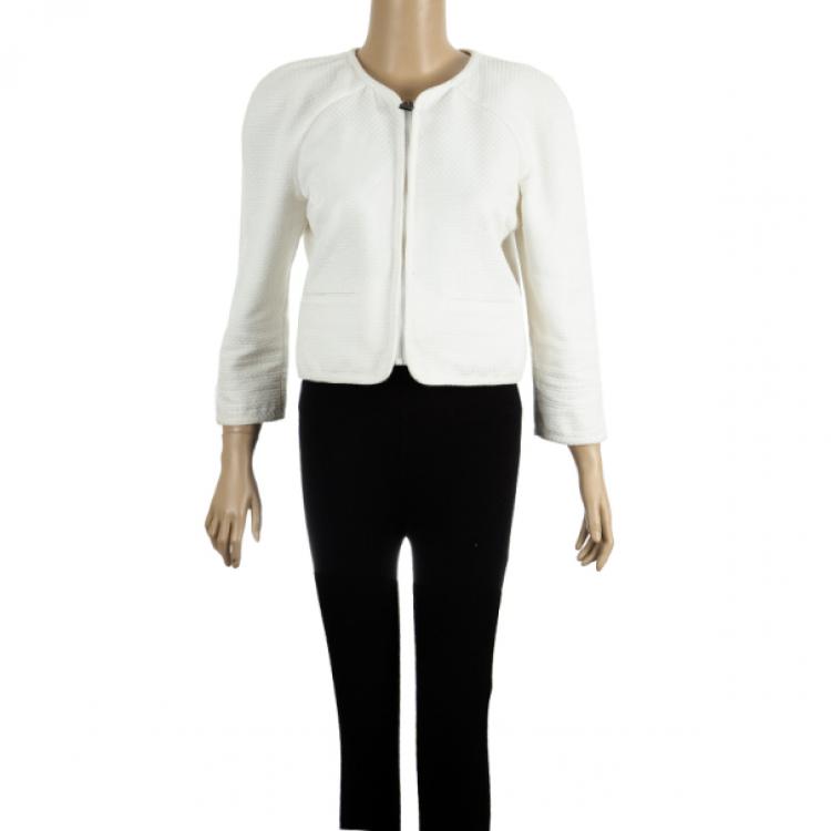 Pre Owned Chanel Cream Cotton Textured Jacket M