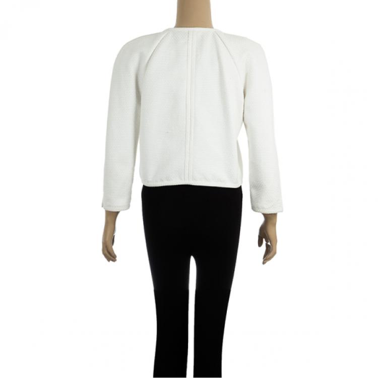 Pre Owned Chanel Cream Cotton Textured Jacket M