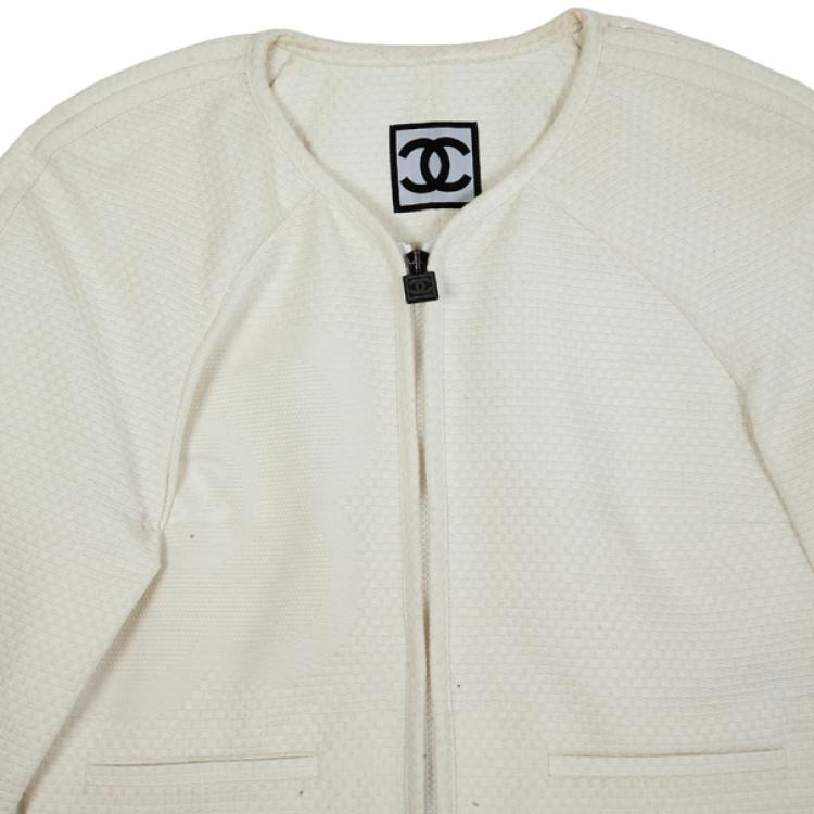 Pre Owned Chanel Cream Cotton Textured Jacket M