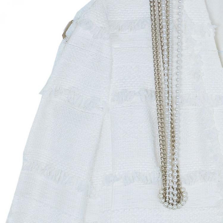 مملوكة مسبقًا Chanel Ivory Tweed Lace/Pearl Trimmed Jacket M
