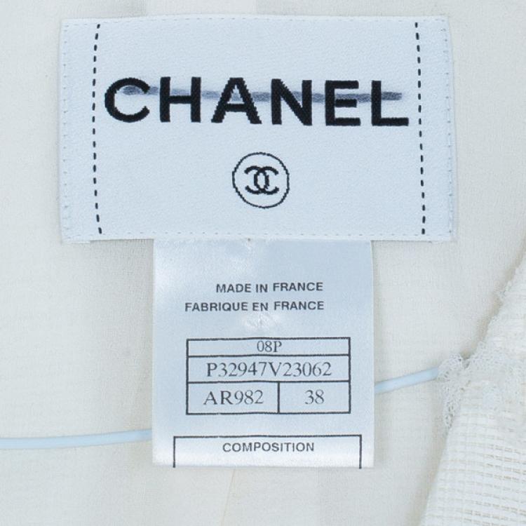 مملوكة مسبقًا Chanel Ivory Tweed Lace/Pearl Trimmed Jacket M