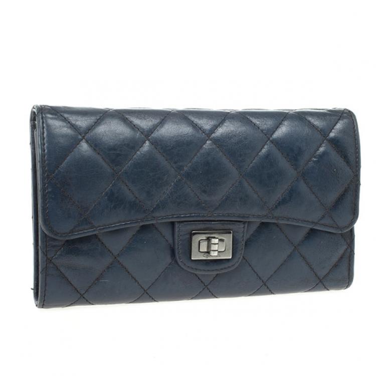 Chanel Blue Quilted Lambskin Leather Long Flap Wallet Chanel