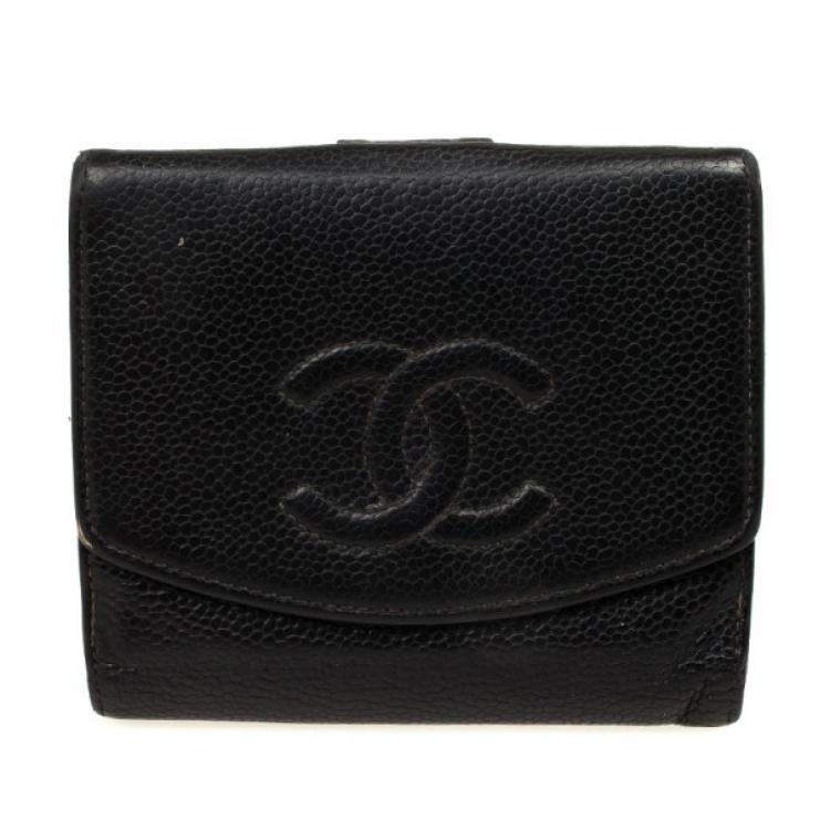 Chanel Black Caviar Leather Quilted Compact Heart Space CC Wallet Chanel
