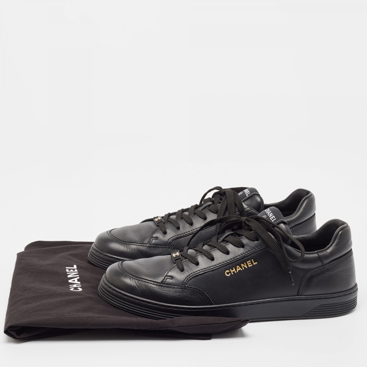 Pre Owned Chanel Black Leather Low Top Sneakers Size 45