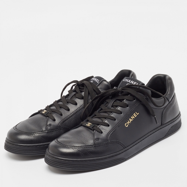 Pre Owned Chanel Black Leather Low Top Sneakers Size 45