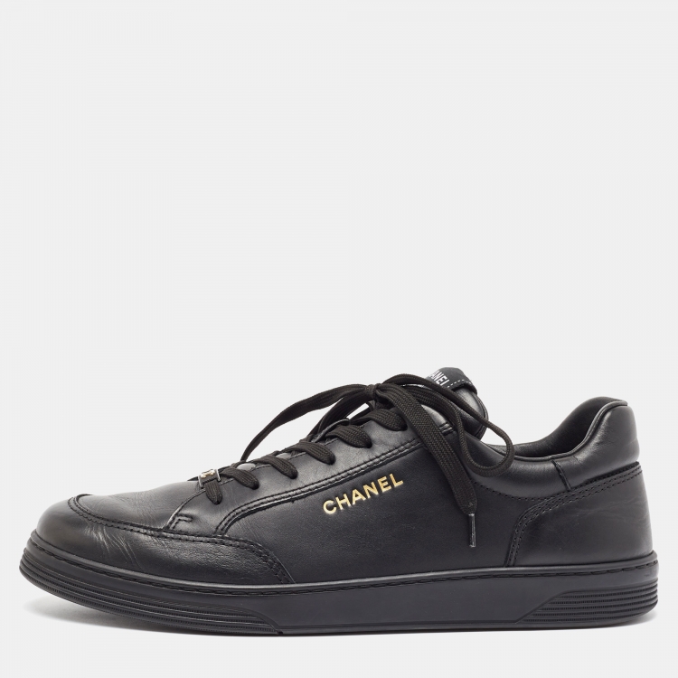 Pre Owned Chanel Black Leather Low Top Sneakers Size 45