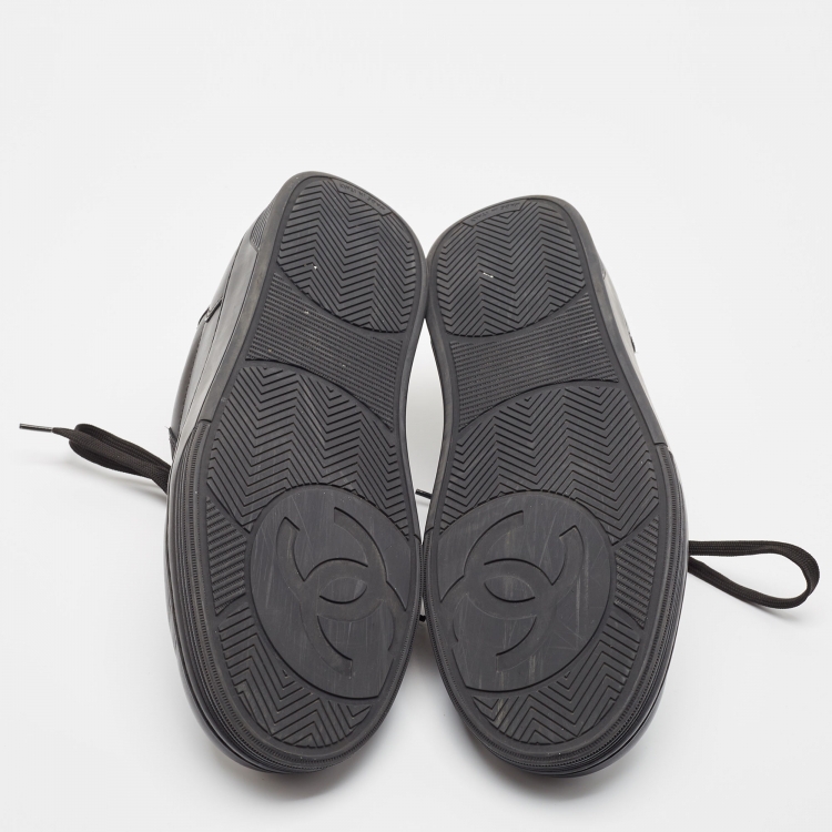 Pre Owned Chanel Black Leather Low Top Sneakers Size 45