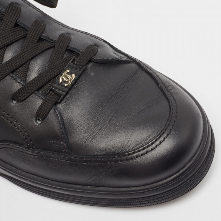 Pre Owned Chanel Black Leather Low Top Sneakers Size 45