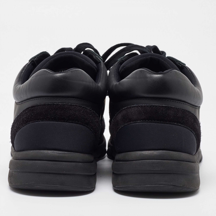 Pre Owned Chanel Black Suede and Neoprene CC Low Top Sneakers Size 45