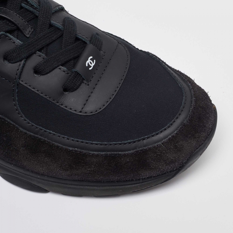 Pre Owned Chanel Black Suede and Neoprene CC Low Top Sneakers Size 45