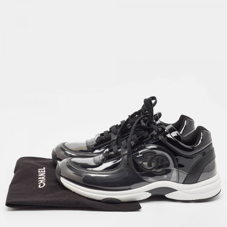Pre Owned Chanel Black PVC and Leather CC Low Top Sneakers Size 43