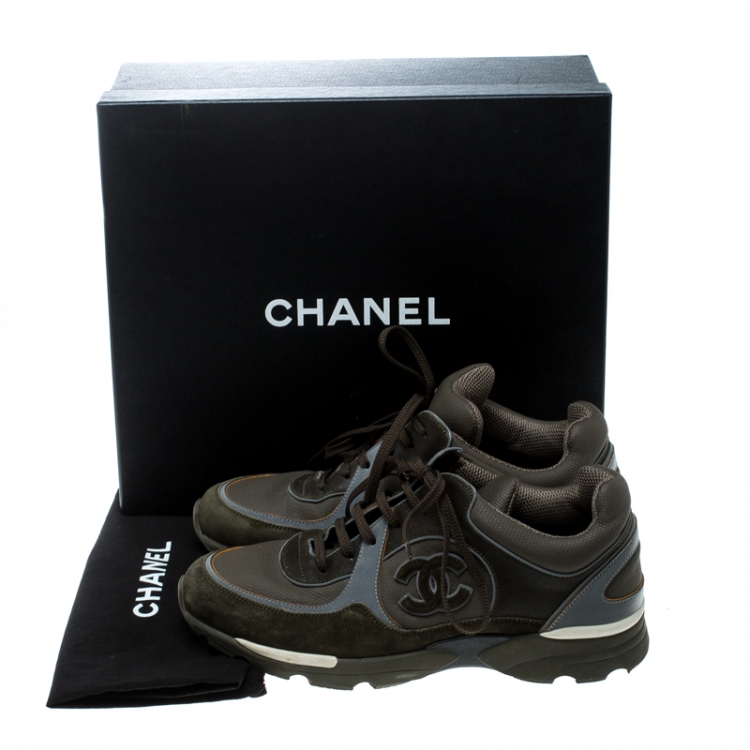 Pre Owned Chanel Tricolor Suede and Fabric CC Sneakers Size 41