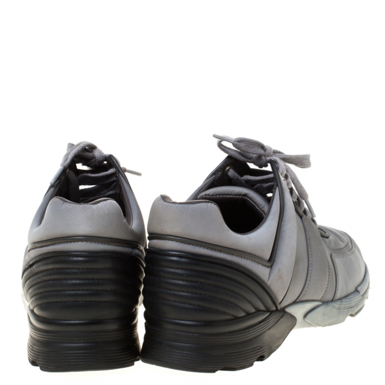 Pre Owned Chanel Grey/Black Nylon Lace Up Sneakers Size 42