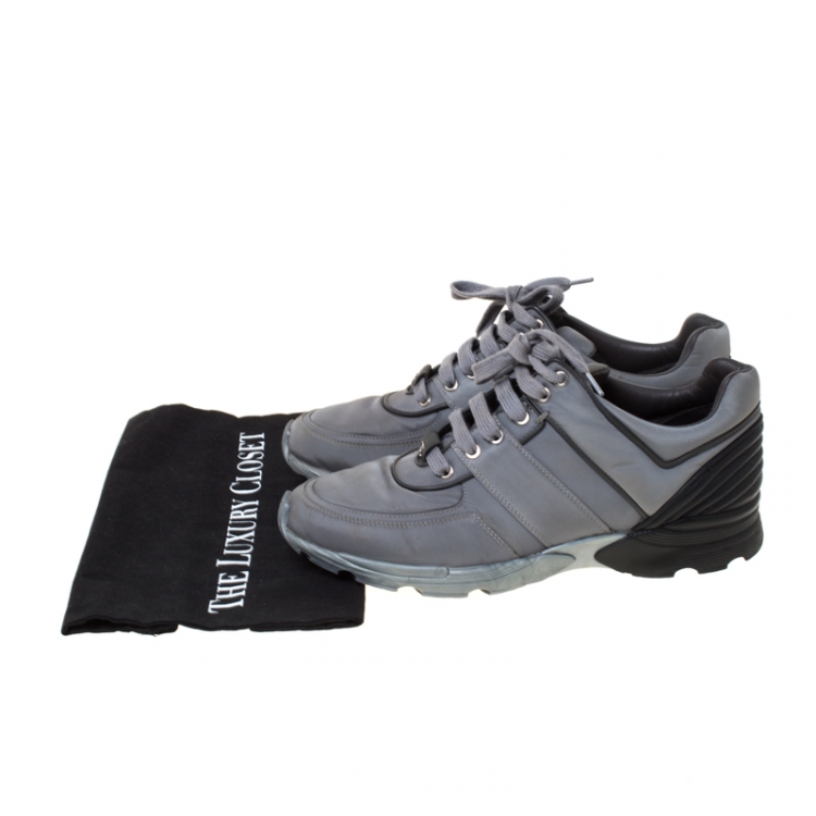 Pre Owned Chanel Grey/Black Nylon Lace Up Sneakers Size 42