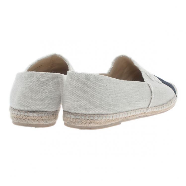 Pre Owned Chanel Black & White CC Canvas Espadrilles Size 45