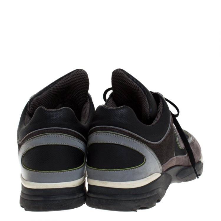 Pre Owned Chanel Black/Grey Neoprene Fabric and Leather Stitched CC Lace Up Sneakers Size 44