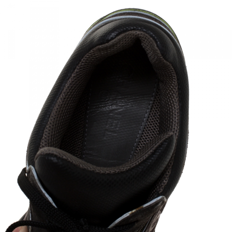 Pre Owned Chanel Black/Grey Neoprene Fabric and Leather Stitched CC Lace Up Sneakers Size 44