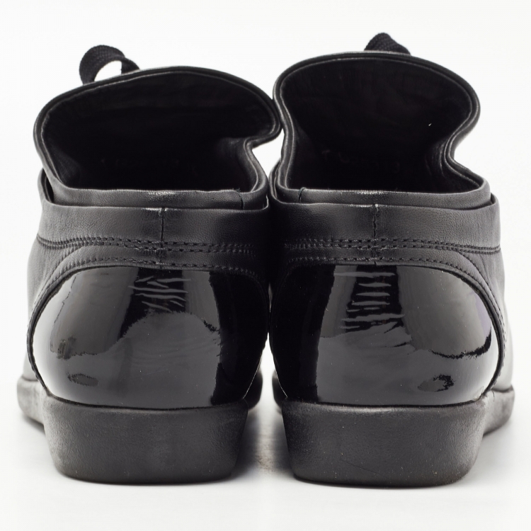Pre Owned Chanel Black Leather Cap Toe High Top Sneakers Size 41.5
