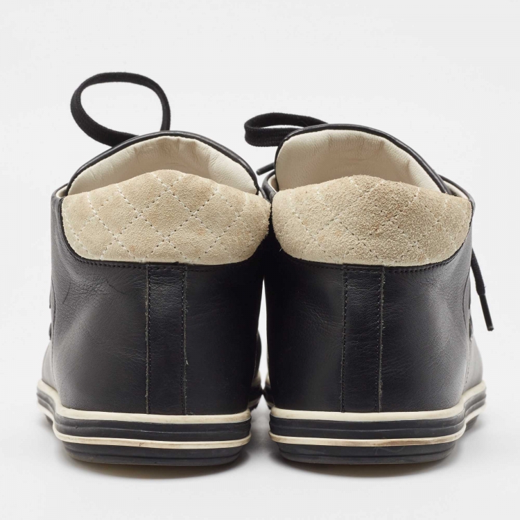Pre Owned Chanel Black/White Leather and Suede CC Mid Top Sneakers Size 42