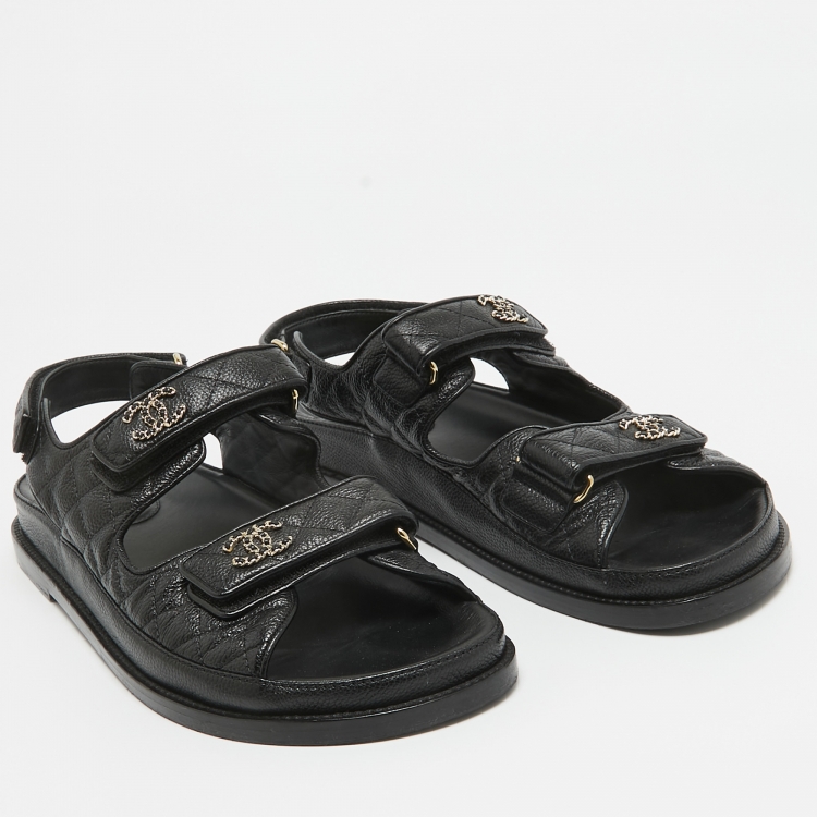 Pre Owned Chanel Black Quilted Leather Dad Sandals Size 42