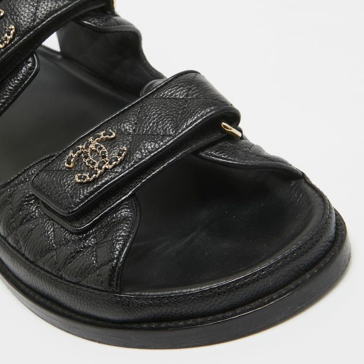 Pre Owned Chanel Black Quilted Leather Dad Sandals Size 42