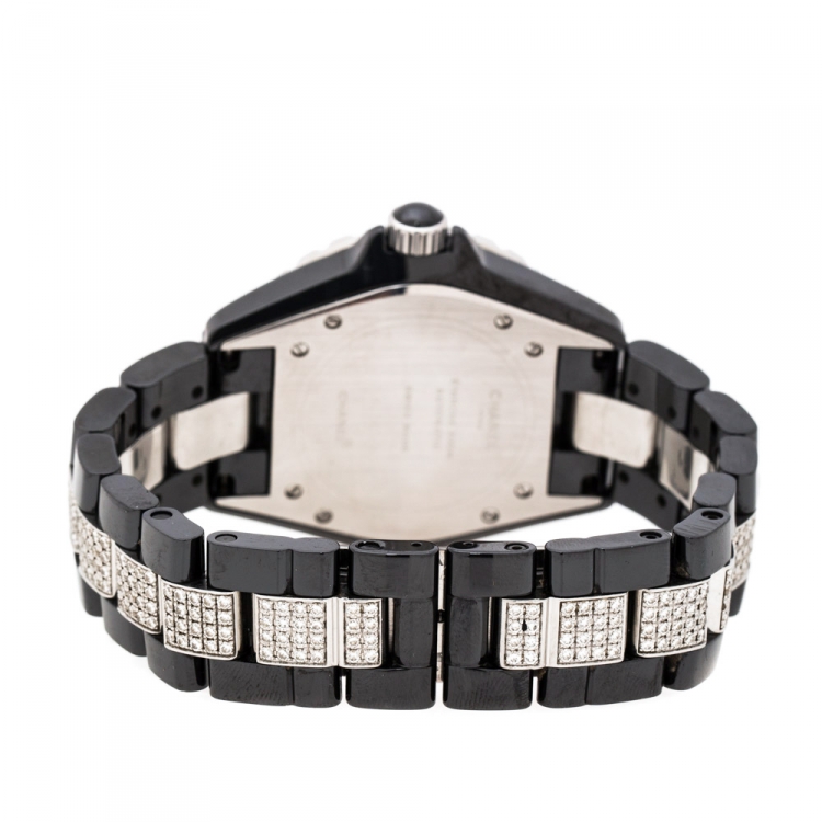 Pre Owned Chanel Black Ceramic Stainless Steel Diamonds J12 Women's Wristwatch 39 mm
