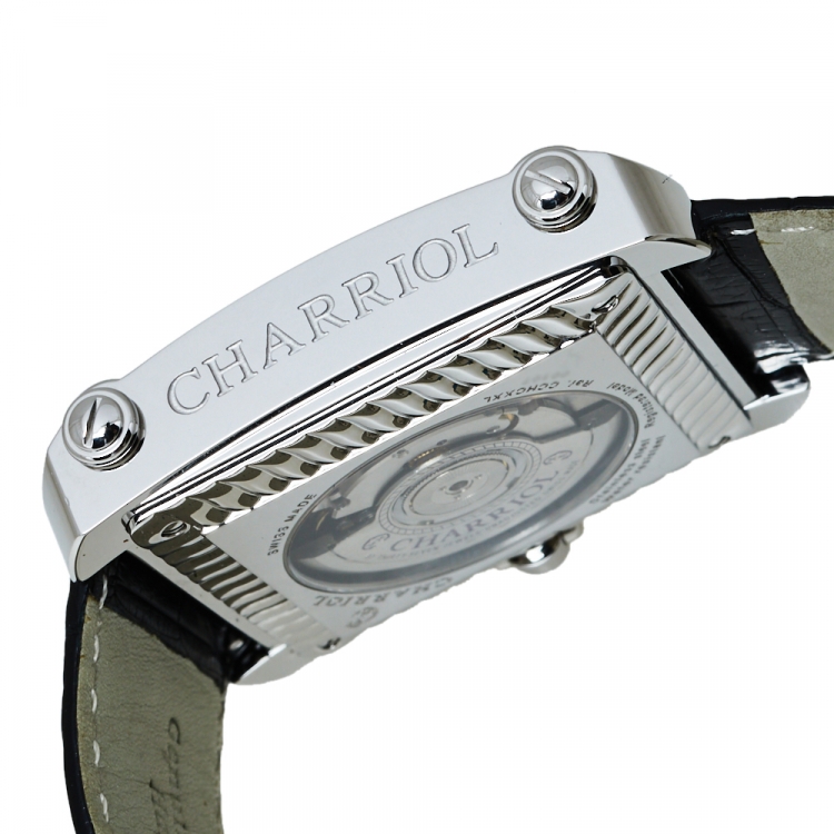 Pre Owned Charriol Black Stainless Steel Leather Actor XL Automatic Men's Wristwatch 42 MM