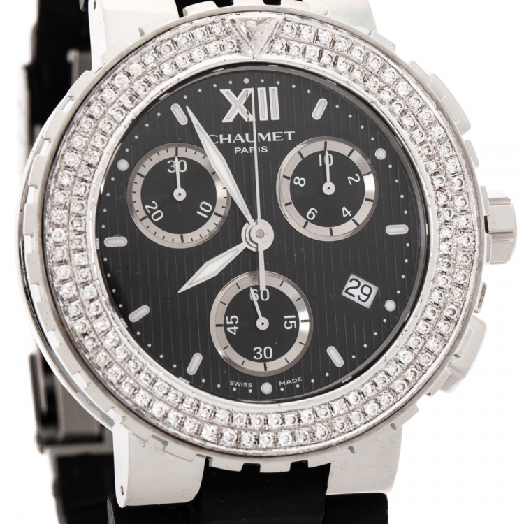 Pre Owned Chaumet Black Stainless Steel Diamond Class One 625B Men's Wristwatch 40 MM