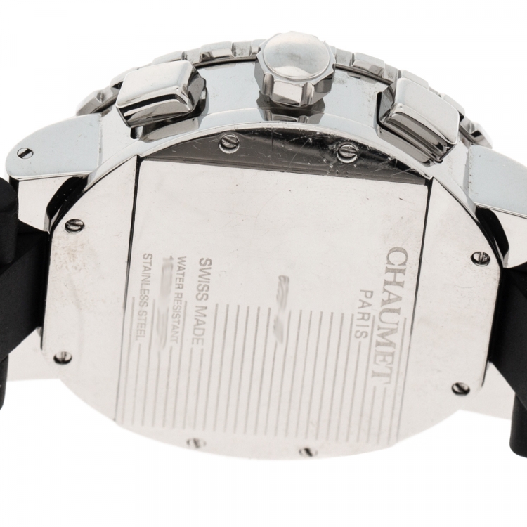 Pre Owned Chaumet Black Stainless Steel Diamond Class One 625B Men's Wristwatch 40 MM