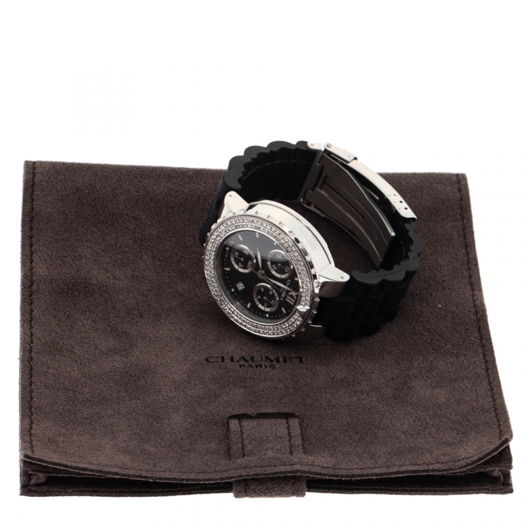 Pre Owned Chaumet Black Stainless Steel Diamond Class One 625B Men's Wristwatch 40 MM