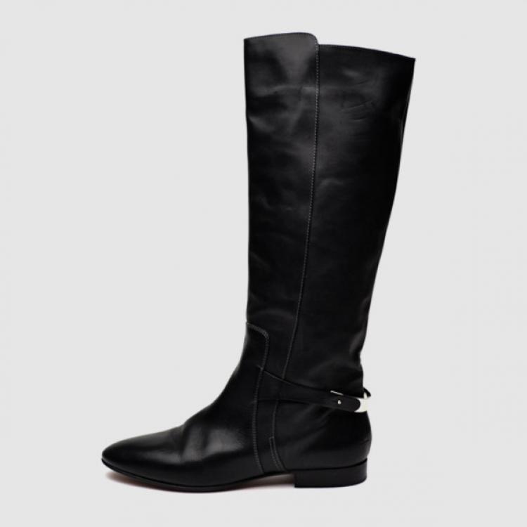 مملوكة مسبقًا Chloe Black Leather Knee Length Flat Boots Size 41