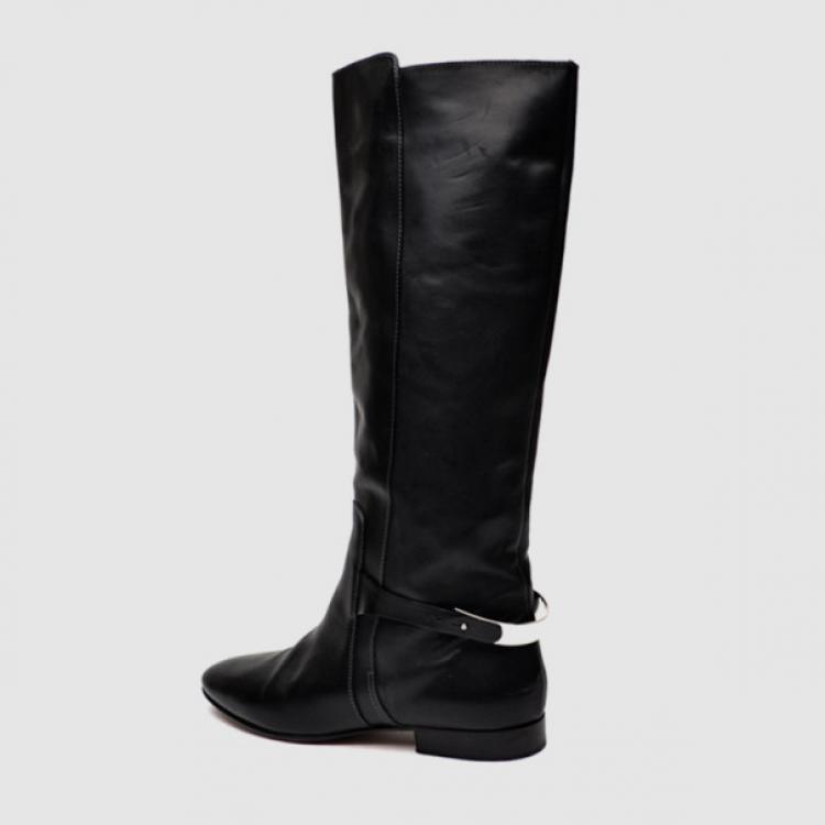 مملوكة مسبقًا Chloe Black Leather Knee Length Flat Boots Size 41