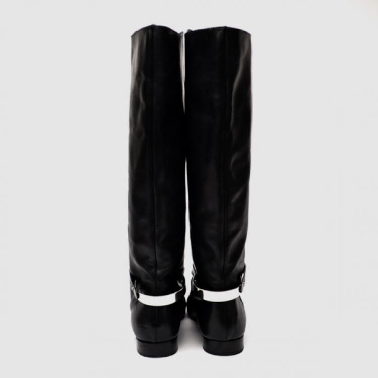 مملوكة مسبقًا Chloe Black Leather Knee Length Flat Boots Size 41